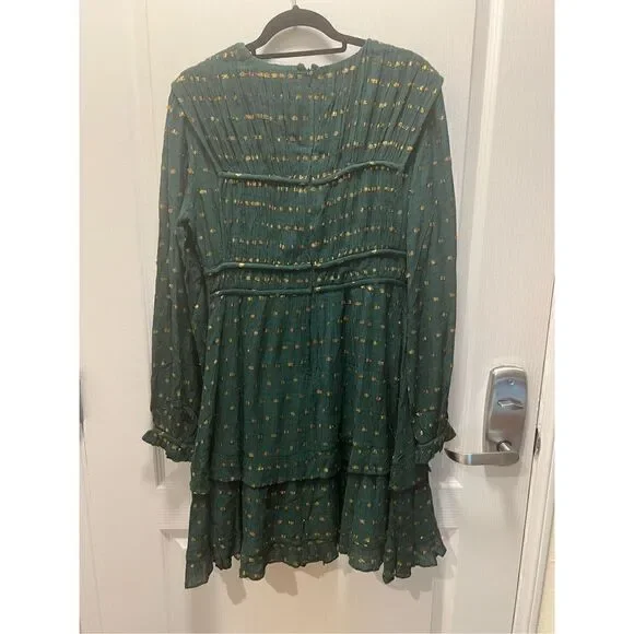 Scotch & Soda Long Sleeved Lurex Jacquard Ruffle Green Dress size M NWT$248 - Picture 7 of 9